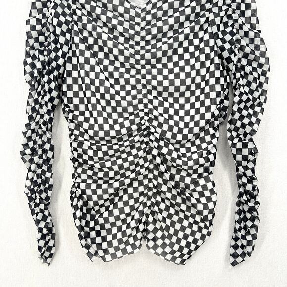 BAUM UND PFERDGARTEN Joselle Mesh Top Womens Medium Black White Check Stretch - Picture 9 of 16